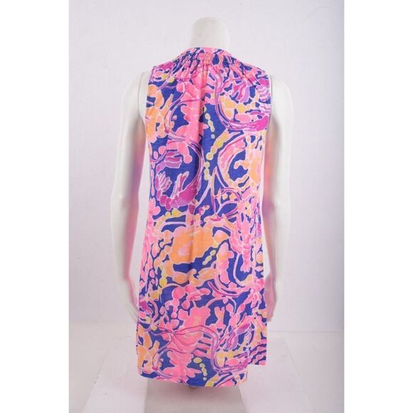 Lilly Pulitzer Essie Dress Shift Brilliant Blue Catch Release Pink Cotton XS - Picture 3 of 6